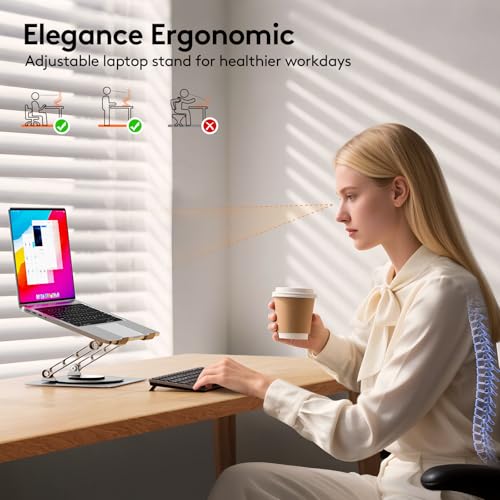 TECKNET Laptop Stand for Desk - 360° Rotating Base, Ergonomic Foldable Computer Stand for Laptop Riser, Height Adjustable, Compatible with MacBook Pro, Dell XPS, HP, and All Laptops 10-17" (Silver) - Image 5