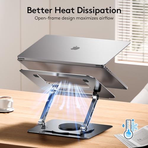 TECKNET Laptop Stand for Desk - 360° Rotating Base, Ergonomic Foldable Computer Stand for Laptop Riser, Height Adjustable, Compatible with MacBook Pro, Dell XPS, HP, and All Laptops 10-17" (Silver) - Image 4