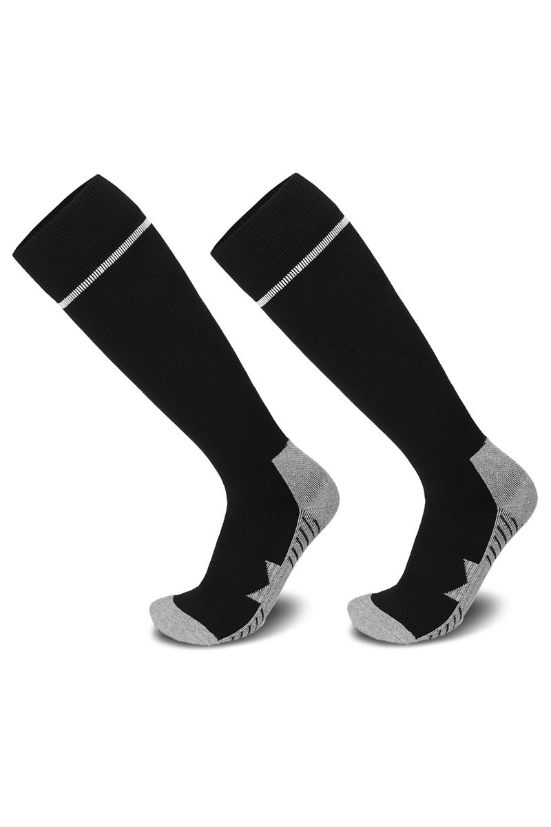 جناح السماء جوارب كرة قدم رجالية ونسائية ملونة، جوارب ضاغطة مرنة حتى الركبة، جوارب رياضية لكرة القدم للجنسين - أسود - زوجان - Image 1