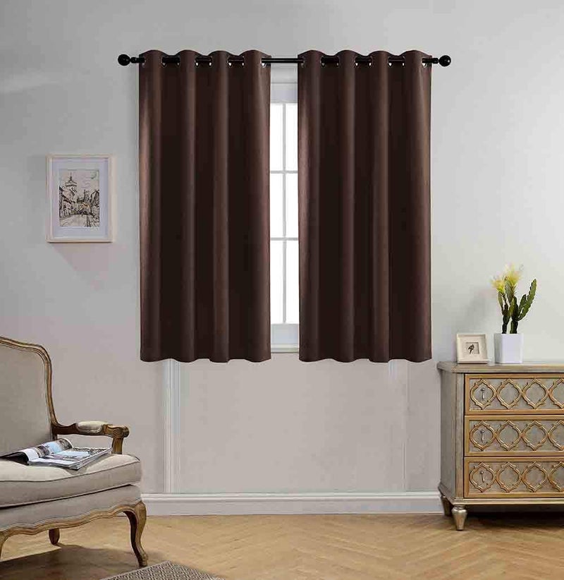 MIUCO Blackout Curtains Room Darkening Textured Look Grommet Panels 2 Panels for Window Treatment 52x63 Inch Chocolate - Image 1