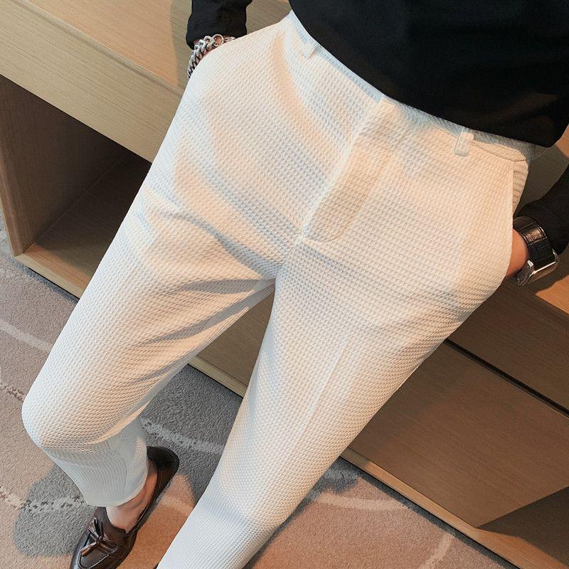 Waffles Men'S Trousers Sense Pants Men'S Business Suit Men'S Pants Color Casual Slim-Fit Pants - Image 1