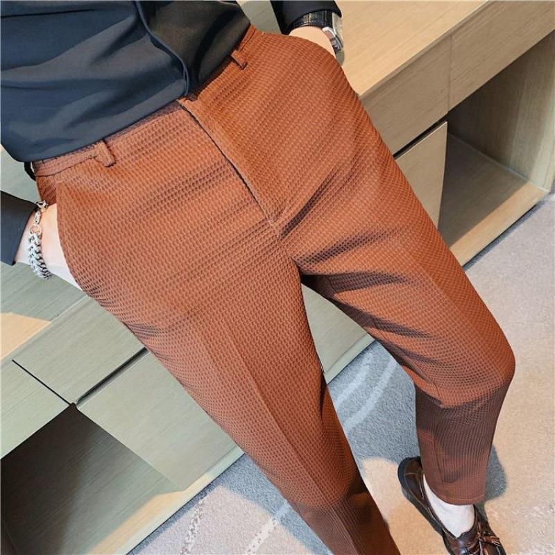 Waffles Men'S Trousers Sense Pants Men'S Business Suit Men'S Pants Color Casual Slim-Fit Pants - Image 4