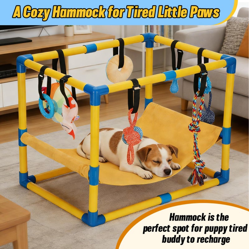 Bullro Puppy Play Gym with 8 Hanging Toys, Dog Jungle Gym Indoor with Hammock and Funny Enrichment Toys, PVC Frame Puppy Gym Activities Center for Puppies, Dog Gym Playground - Image 4