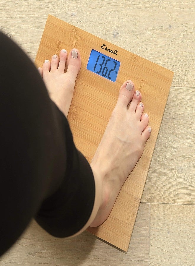 Escali Bamboo Digital Electronic Bathroom Scale for Body Weight, Bath Scale with Extra-High Capacity of 440 lb, Batteries Included - Image 3