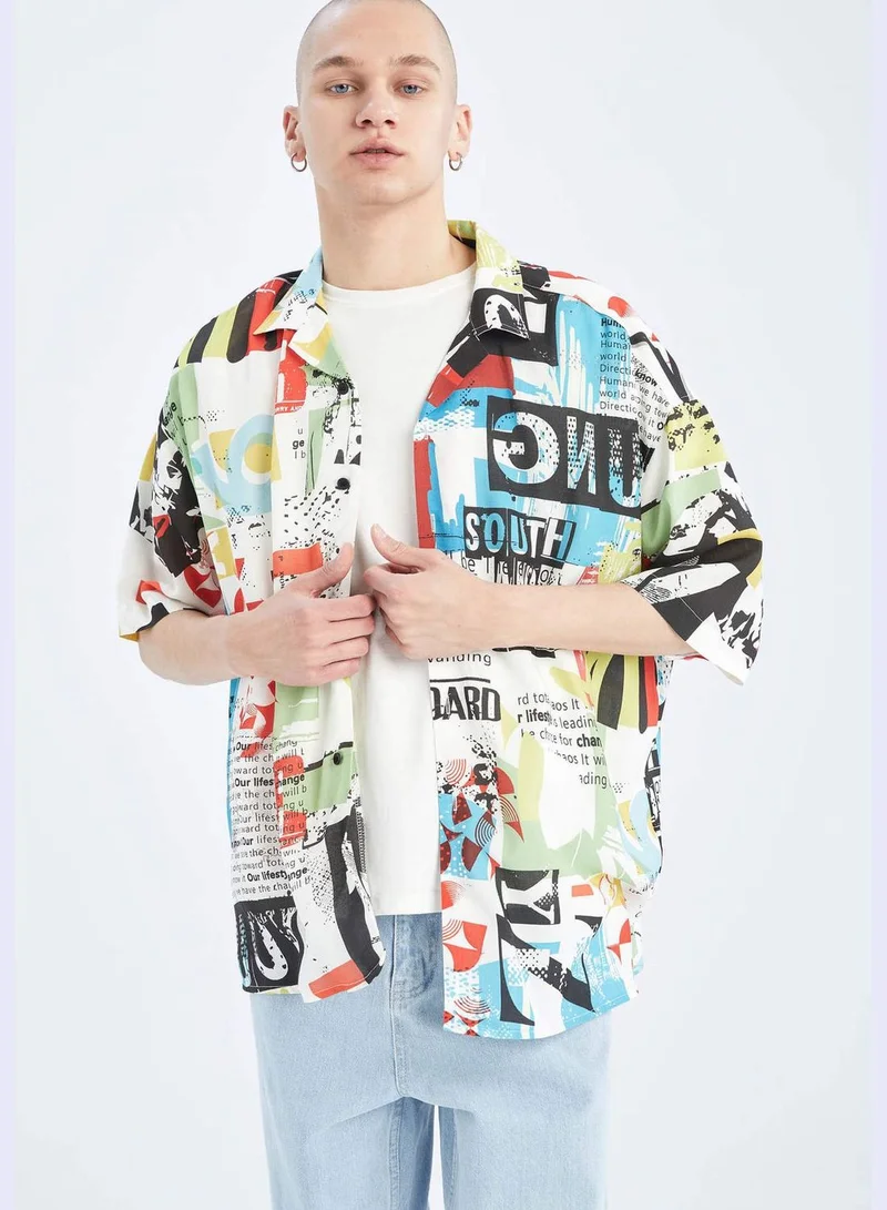 DeFacto Man Oversize Fit Woven Short Sleeve Shirt