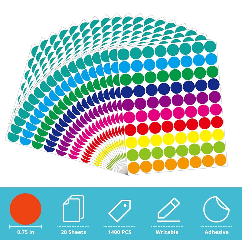 Lrogoe 1400 PCS Colored Dot Stickers Round Color Coding Labels Polka Circle Dot Label Sticker for Office, Classroom, Yard Sale, Garage Sale(10 Colors, 3/4 inches) - Image 2