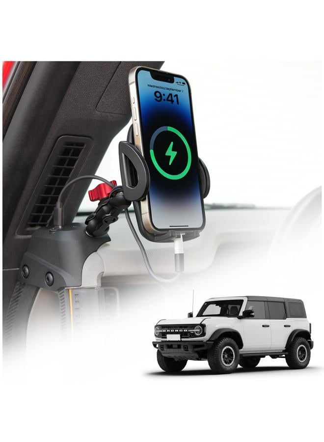 Aigmux Phone Holder with Charging C Port for Ford Bronco 2021 2022 2023 2024 2025, Adjustable Angle 360° Phone Holder for Bronco Accessories (with Charging Stand) - Image 1