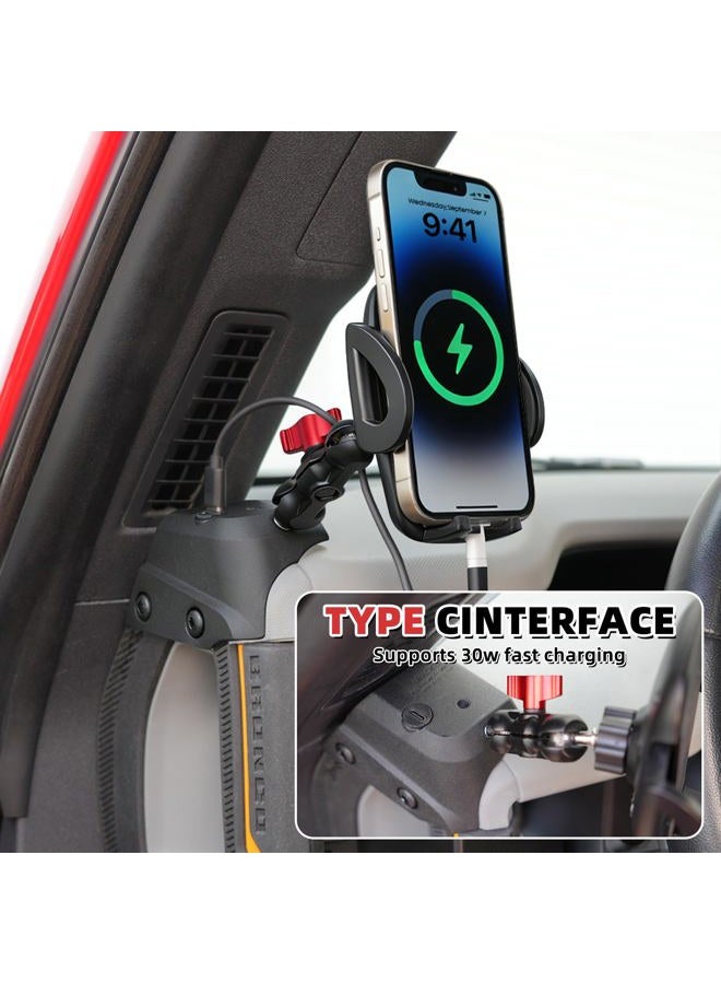 Aigmux Phone Holder with Charging C Port for Ford Bronco 2021 2022 2023 2024 2025, Adjustable Angle 360° Phone Holder for Bronco Accessories (with Charging Stand) - Image 3