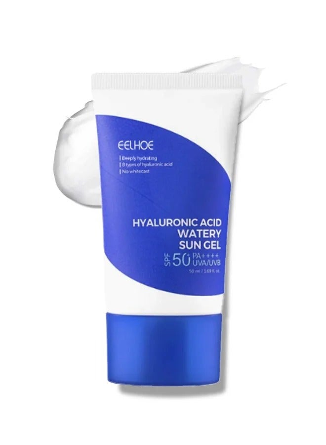 EELHOE Hyaluronic Acid Watery Sun Gel 50ml, Contain Chemical Sub Blocks (SPF50+ PA++++) To Protect Skin From UV Rays, Can Blend Into The Skin Perfectly Under Makeup As Well, Perfect For All Skin Types - Image 1