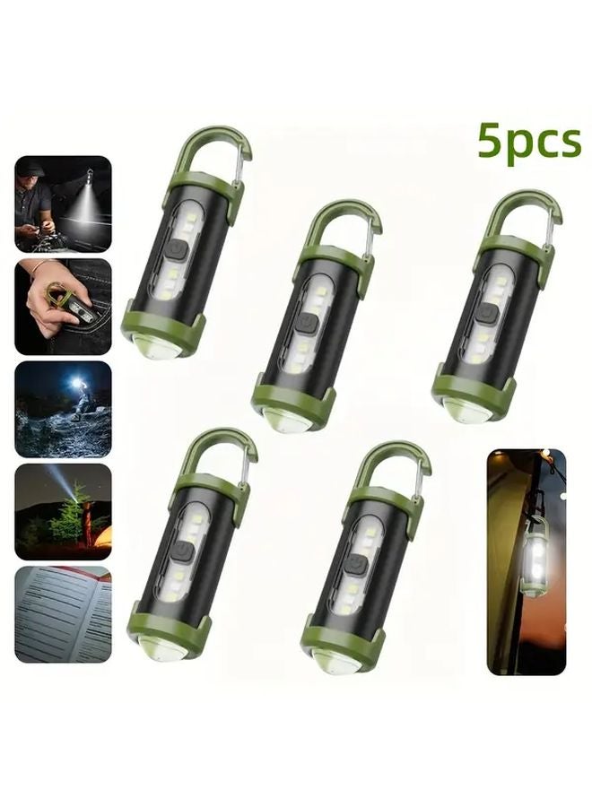 5pcs Mini LED Keychain Flashlight 4 Modes USB Rechargeable Compact Portable For Camping - Image 1