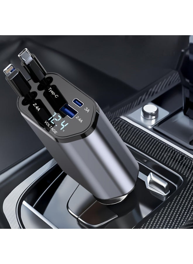 4-in-1 Fast Car Charger with Extendable 80.01cm Cable, USB & Type-C Ports - Compatibility for Phone 16/15/14/13/12/11, More -Adjustable 180° Plug, Tangle-Free Design, Ideal for Dashboard Mounting, Car Charger Fast Charge - Image 3