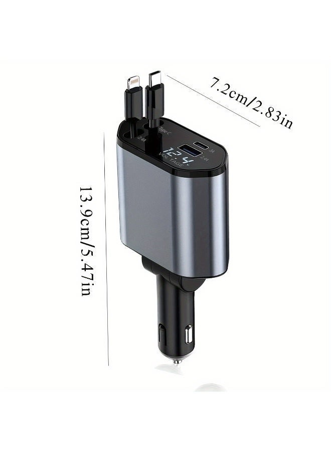 4-in-1 Fast Car Charger with Extendable 80.01cm Cable, USB & Type-C Ports - Compatibility for Phone 16/15/14/13/12/11, More -Adjustable 180° Plug, Tangle-Free Design, Ideal for Dashboard Mounting, Car Charger Fast Charge - Image 2
