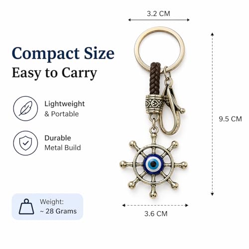 BLUE BEADS Metal Fengshui Evil Eye Keychain and Wheel Design - Good Luck Charms for Keys and Bags - Anti-Rust Key Holder - Ideal for Bike/Car Key Rings - Pack of 1, Silver - Image 5