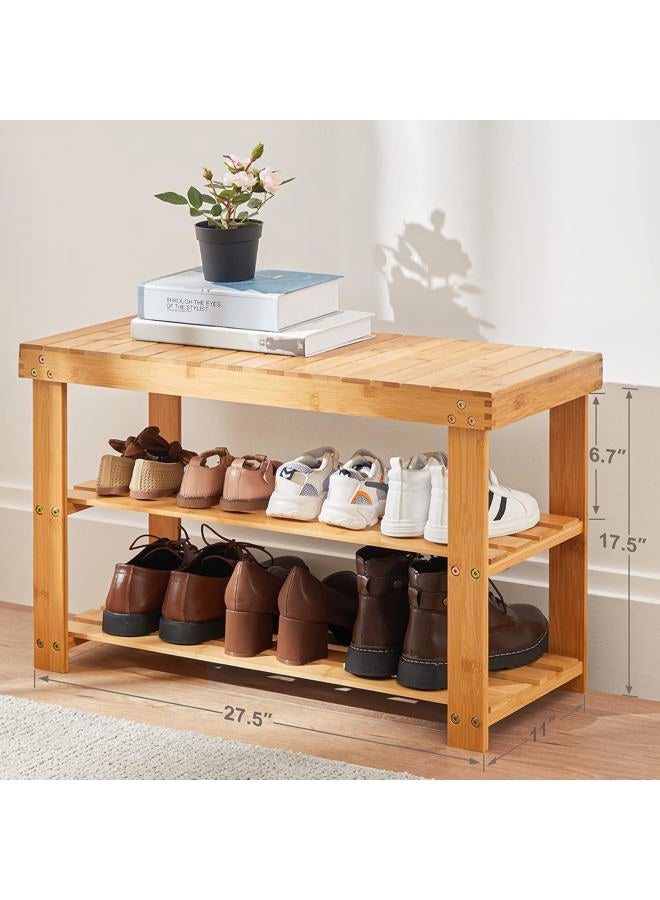 Pipishell Bamboo Shoe Rack Bench, 3-Tier Sturdy Shoe Organizer, Storage Shoe Shelf, Holds up to 300lbs for Entryway Bedroom Living Room Balcony - Bamboo - Image 3