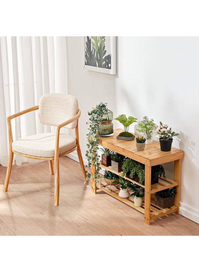 Pipishell Bamboo Shoe Rack Bench, 3-Tier Sturdy Shoe Organizer, Storage Shoe Shelf, Holds up to 300lbs for Entryway Bedroom Living Room Balcony - Bamboo - Image 5