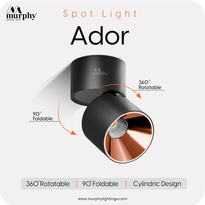 MURPHY Murphy 12W Black Body Reflective Rose Gold Finish 360 Degree Adjustable LED Surface COB Light WallCeiling Mountable Warm White Pack of 4 - Image 2