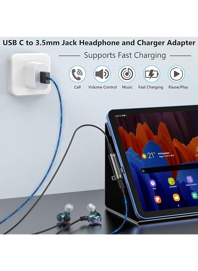 erorex - Usb C Adapter Usb C To 3.5Mm Audio Adapter Aux To Usb C Headphone Splitter Jack To Usb C Adapter And Charging 2 In 1 Compatible With I Phone 15 Pro Max Galaxy S24 S23 Ultra S22 S21 Black - Image 1