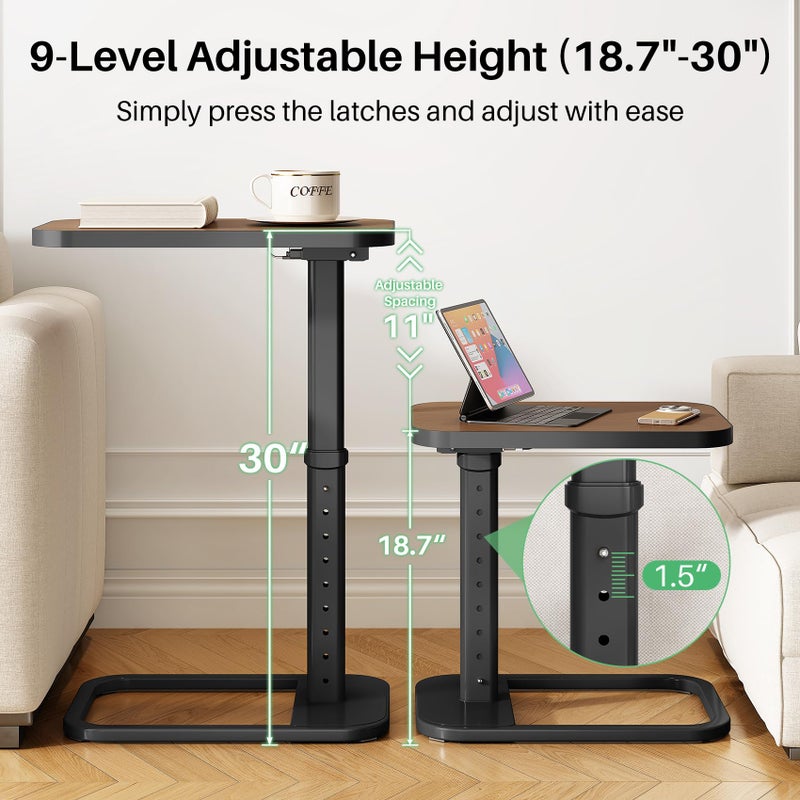 Kitstorack Upgraded TV Tray Table with Panel Lock, 90Â° Flip-Over Design & Adjustable Height, Sofa Arm Side Table for Eating, Laptop, Couch, Bed, or Small Spaces, Espresso - Image 2