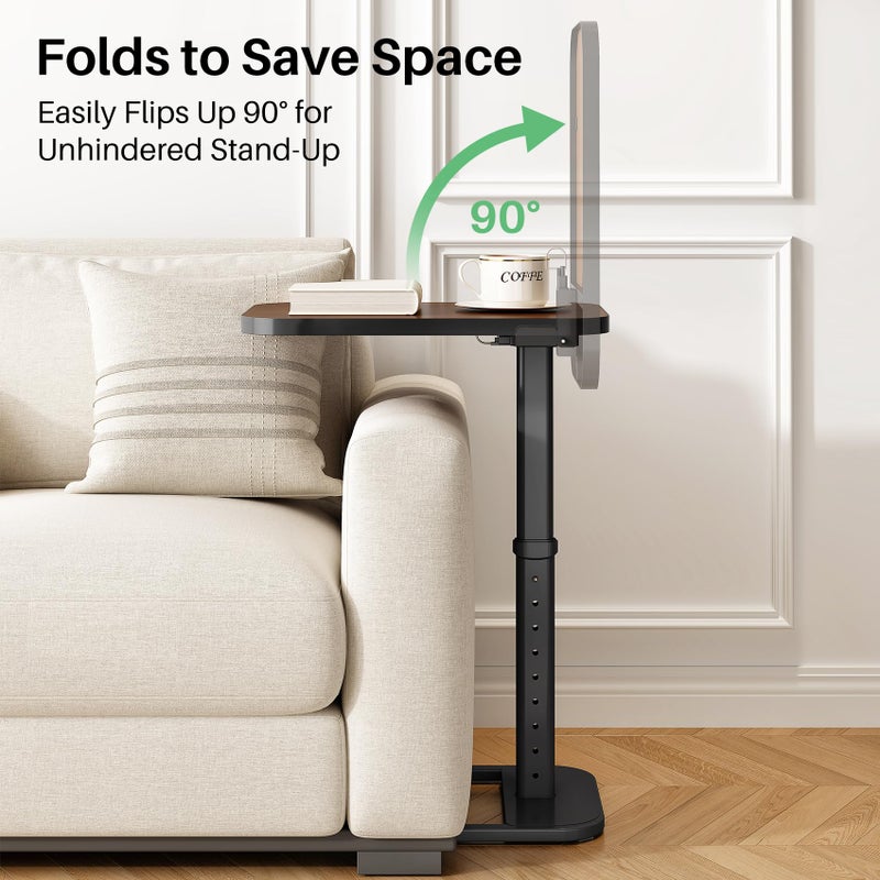 Kitstorack Upgraded TV Tray Table with Panel Lock, 90Â° Flip-Over Design & Adjustable Height, Sofa Arm Side Table for Eating, Laptop, Couch, Bed, or Small Spaces, Espresso - Image 4