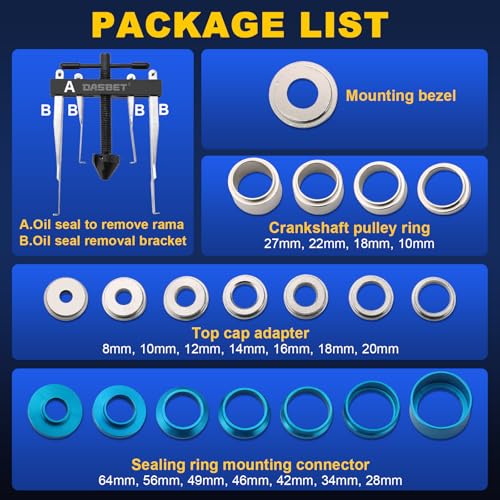 DASBET Crank Bearing Camshaft Seal Installer and Remover Set Seal Drive Set Crankshaft Oil Seal Puller Tool Kit - Image 2
