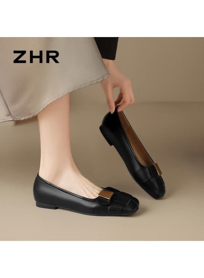 Zhr Zese Flat Elegant Commuter Slip-on Boat Shoes For Women Lightweight Comfortable Low-cut Shoes Bl387 Black 40 - Image 1