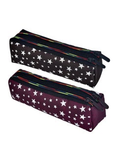 Kuber Industries Kuber Industries Pencil Pouch | Rexine Stationary Pouch | 2 Zipper Pencil Utility Pouch | Pen-Pencil Box for Kids | Star Pencil Pouch | Pack of 2 | Multi, Assorted  - Image 1
