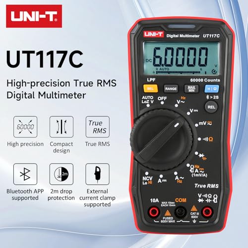 UNI-T UNIT UT117C Digital Multimeter 60000CountsDC AC Voltmeter and Ohm Volt Amp Meter with Bluetooth Communication and LowPass Filtering Measures Voltage Current Resistance Continuity and Diode - Image 3