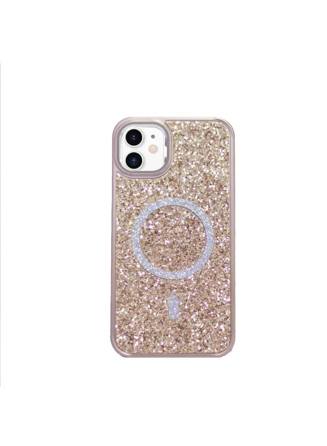 Compatible with Luxury Magnetic Glitter Shockproof Case for iPhone 11 Elegant Crystal Design | Slim Fit | Scratch-Resistant Cover - Gold