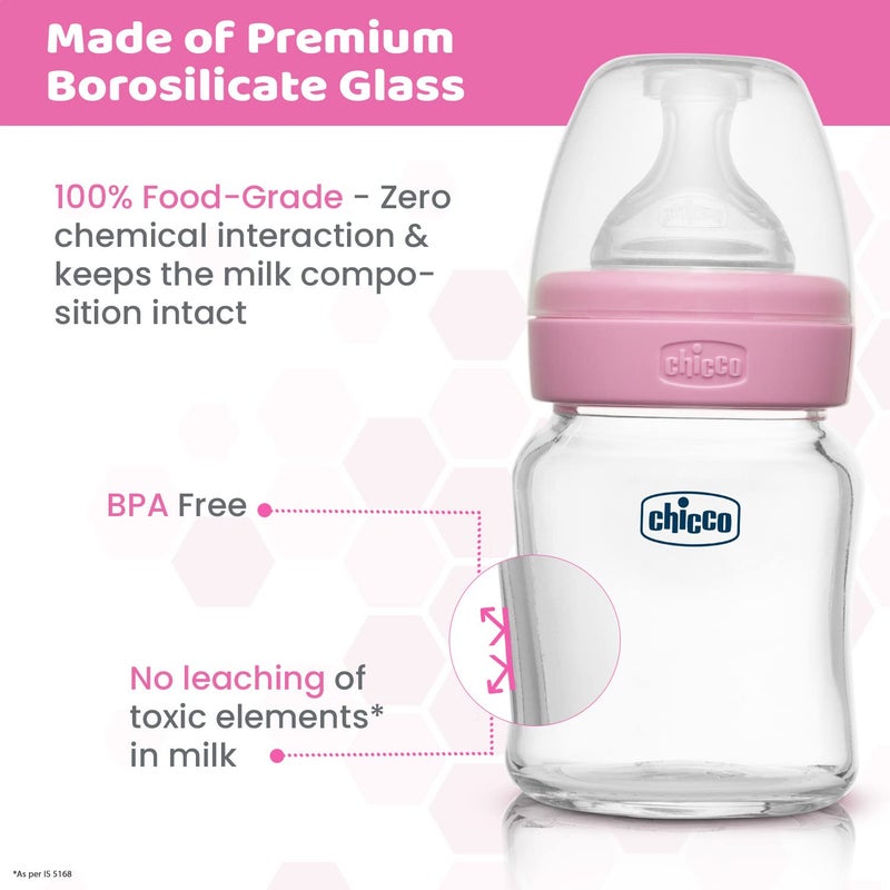 Chicco Well-Being Glass Feeding Bottle (120ml, Slow Flow) - Image 3