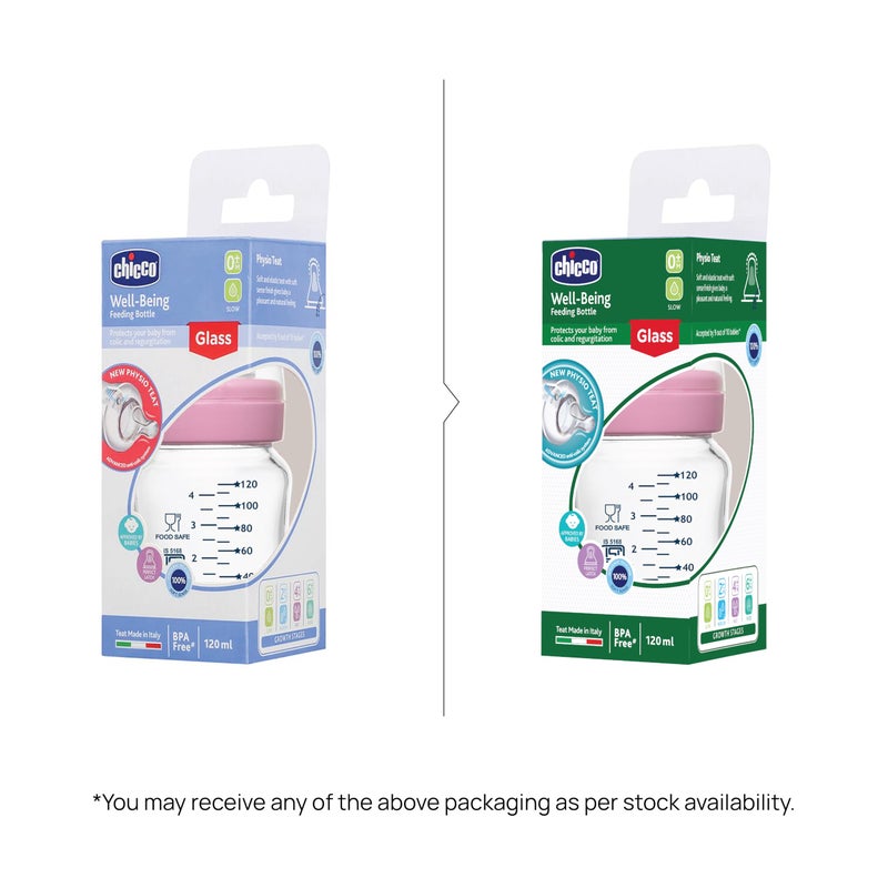 Chicco Well-Being Glass Feeding Bottle (120ml, Slow Flow) - Image 2