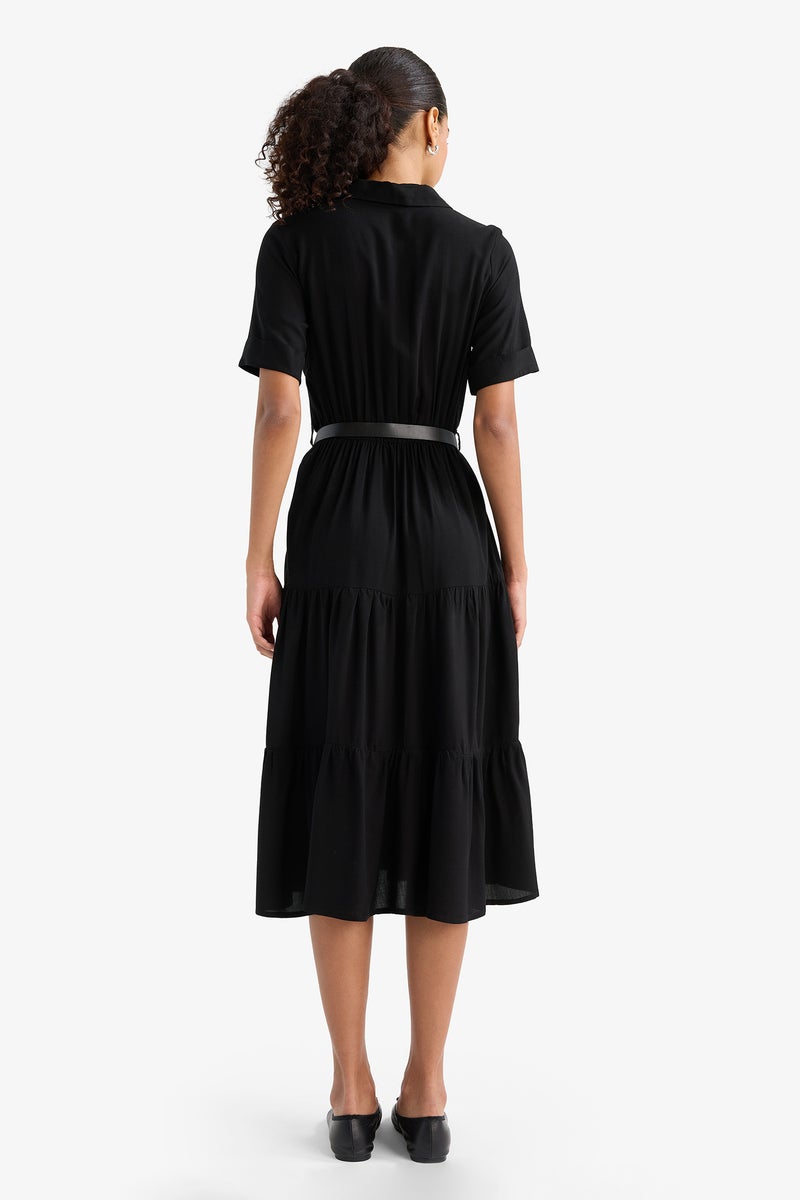 DeFacto Black Woman Shirt Collar Zebra Print Half Sleeve Dress Casual - Image 5