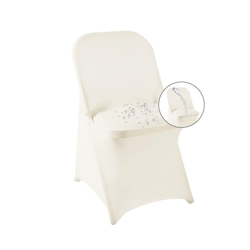 magalo magalo 100 Pack Ivory Spandex Folding Waterproof Chair Cover Stretch Chair Cover Protector for Wedding Party Dining Banquet and Other Special Events