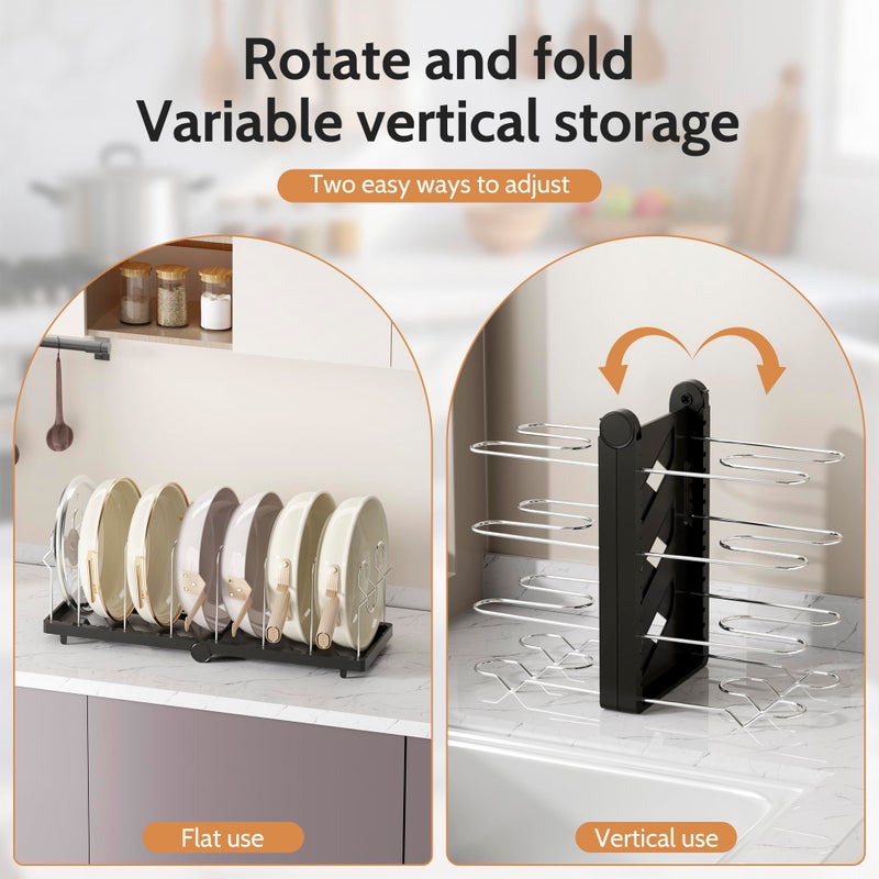 CEHNCEH Pots and Pans Organizer under Cabinet for Cabinet and Countertop Longest 28.5 in Foldable Adjustable 8-Tier Pan Organizer Rack Perfect to Store Pots, Kitchen Cabinet Organizer (Black) - Image 3