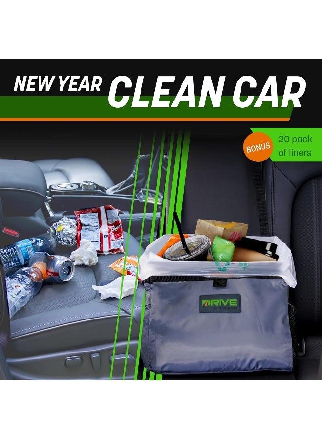 Drive Auto Products سلة سيارات درايف أوتو، منظم سيارات صغير مع بطانات قابلة للتخلص وحزام أسود قابل للتعديل، سلال قمامة صغيرة لملحقات السيارات للحفاظ على النظام (متوسط، أسود) - Image 2