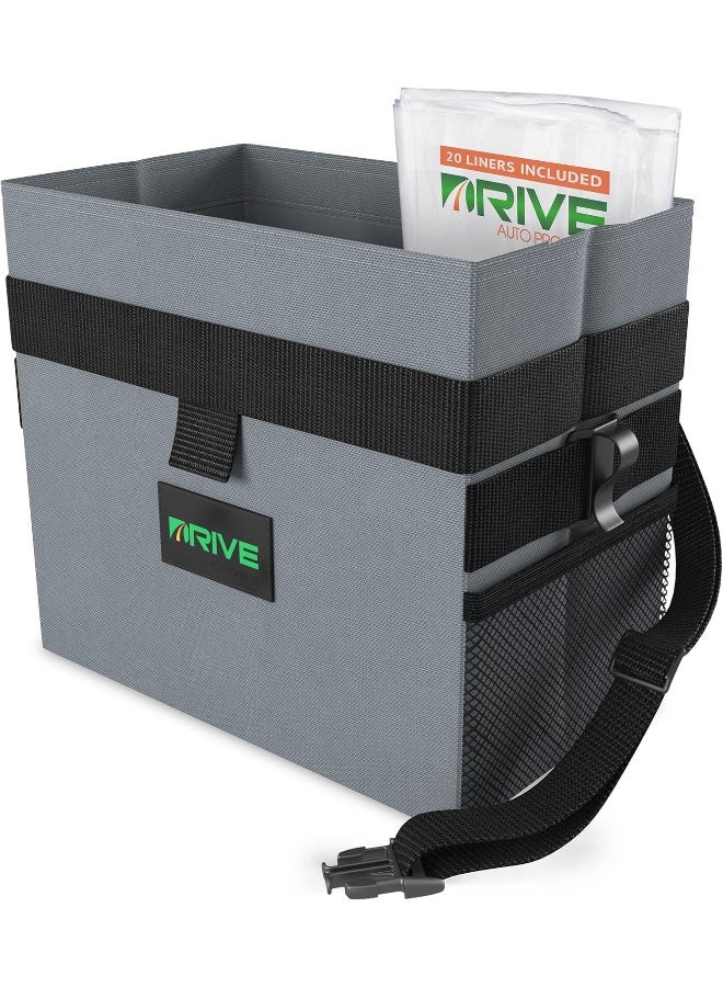 Drive Auto Products سلة سيارات درايف أوتو، منظم سيارات صغير مع بطانات قابلة للتخلص وحزام أسود قابل للتعديل، سلال قمامة صغيرة لملحقات السيارات للحفاظ على النظام (متوسط، أسود) - Image 1