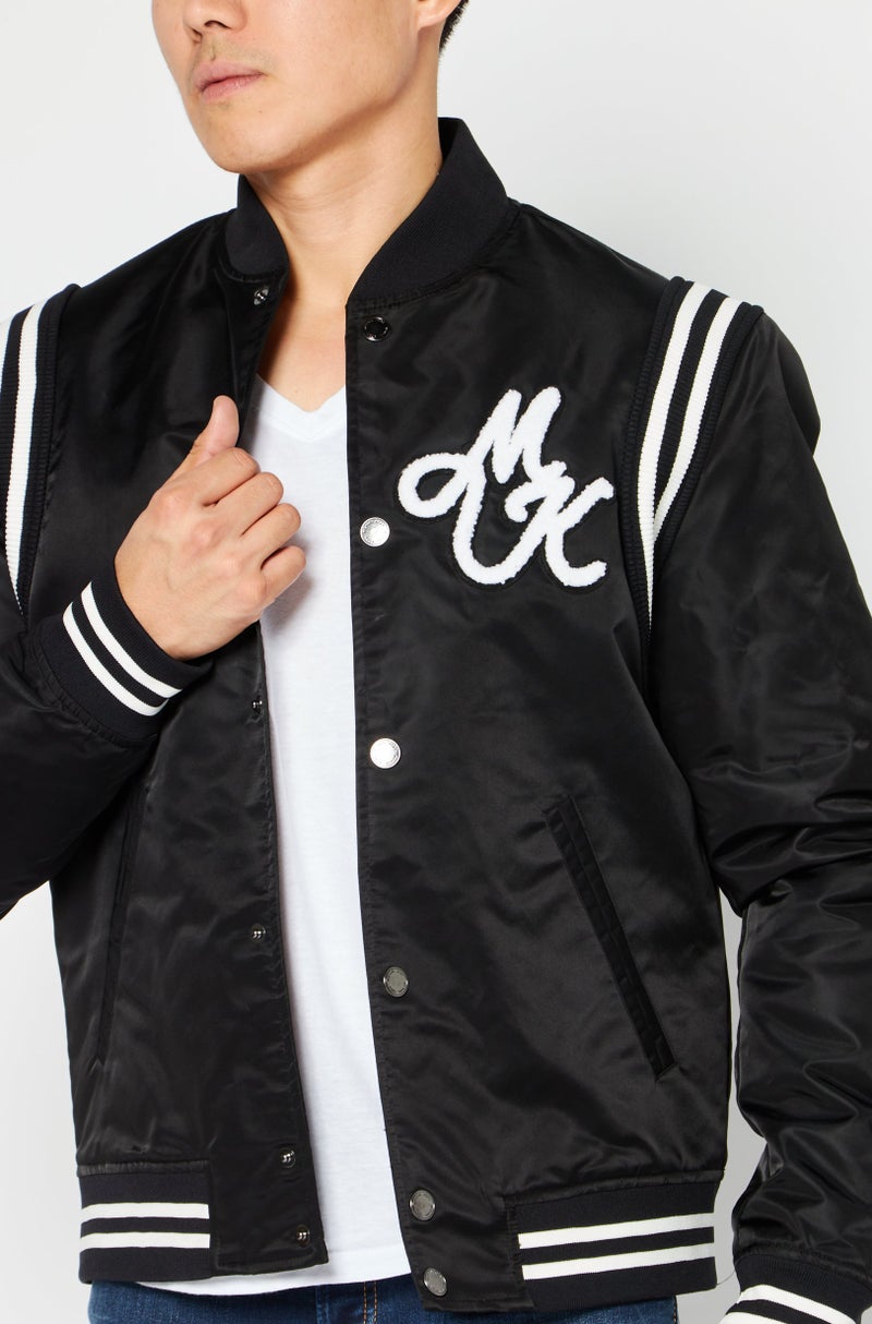 Michael Kors Men Brand Logo Long Sleeve Varsity Jacket, Black  - Image 3