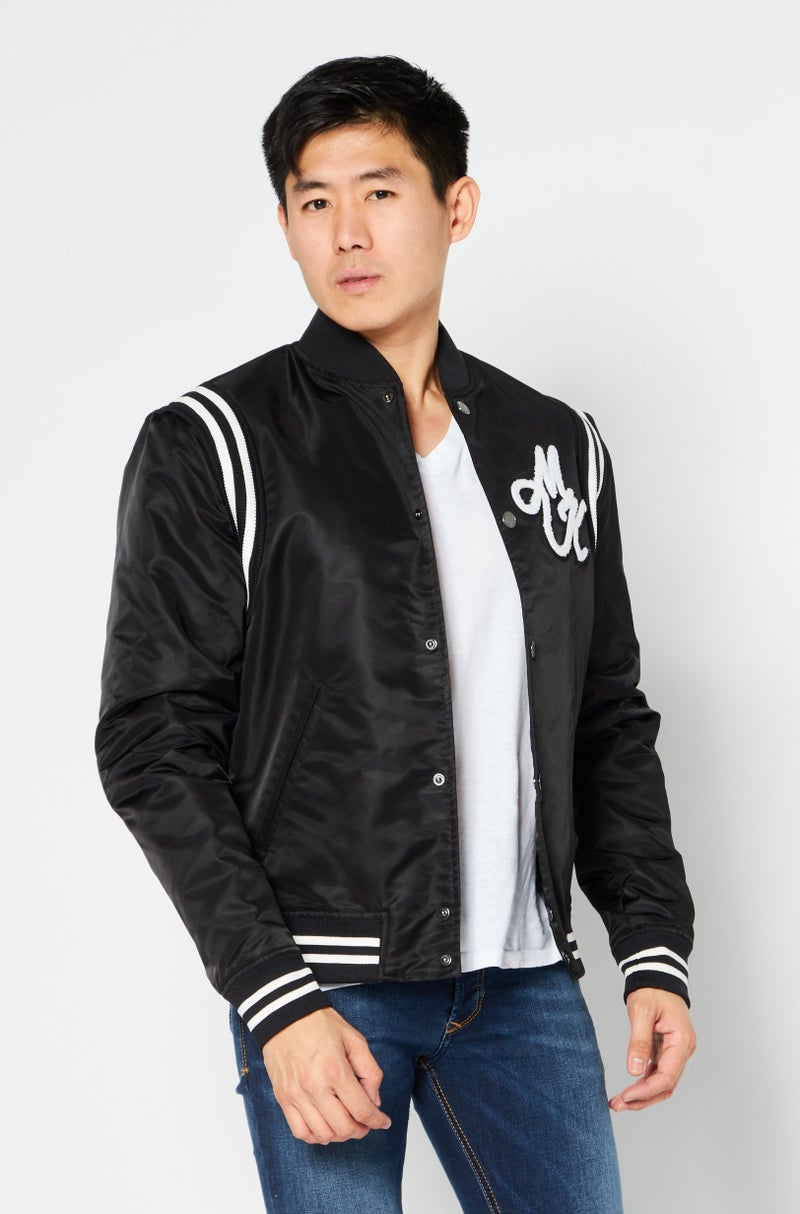 Michael Kors Men Brand Logo Long Sleeve Varsity Jacket, Black  - Image 1