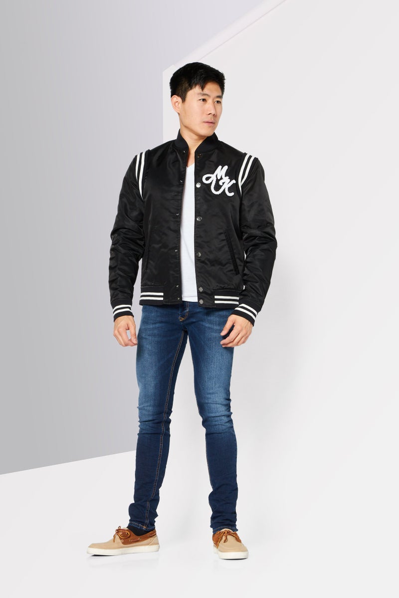 Michael Kors Men Brand Logo Long Sleeve Varsity Jacket, Black  - Image 4