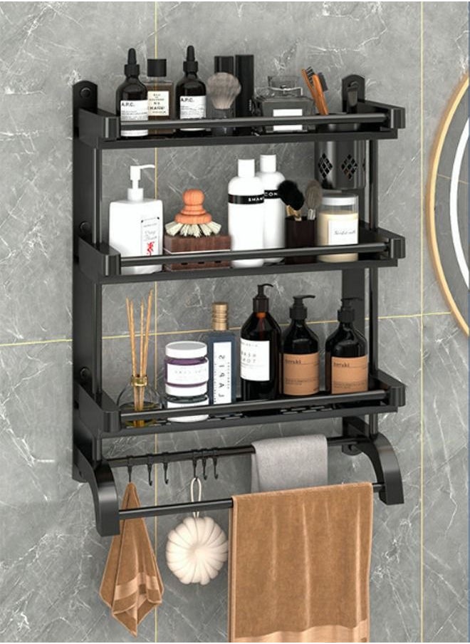 3 Tier Black Stainless Steel Shelves Black Bathroom Shelves Kitchen Shelves Book Shelves for Wall Suitable for Bathroom Kitchen Bedroom with Towel Rail 6 Hooks and Removable Chopsticks Tube - pzsku/Z0E7DB7531A9571F1EE9CZ/45/_/1672367438/d3d7e83c-03c4-457d-a1e1-b08d9e759c3b