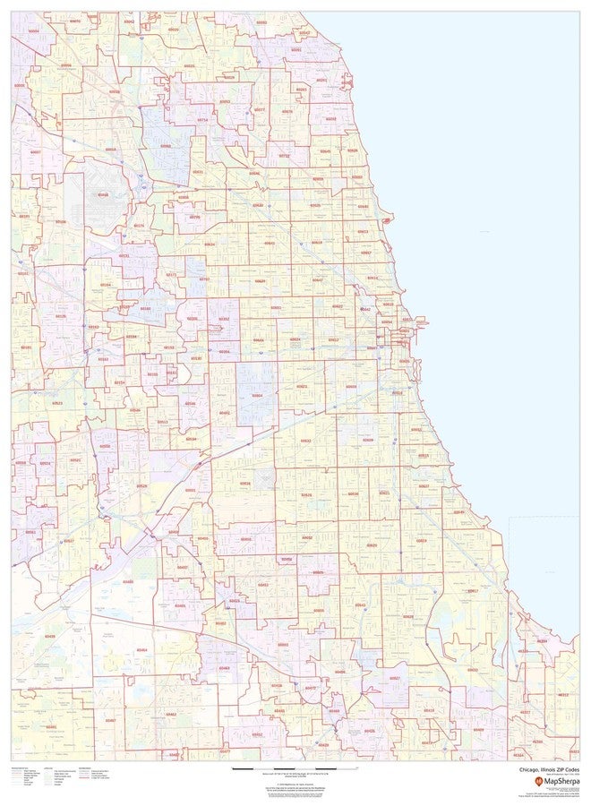 MapSherpa Chicago, Illinois Zip Codes - 36" x 48" Laminated Wall Map - Image 1