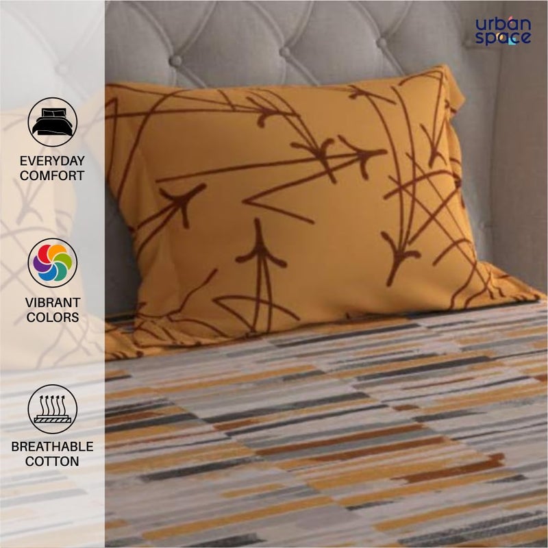 Urban Space Divine Collection 160 TC Cotton Double Bedsheet with 2 Pillow Covers Stripes Mustard - Image 4