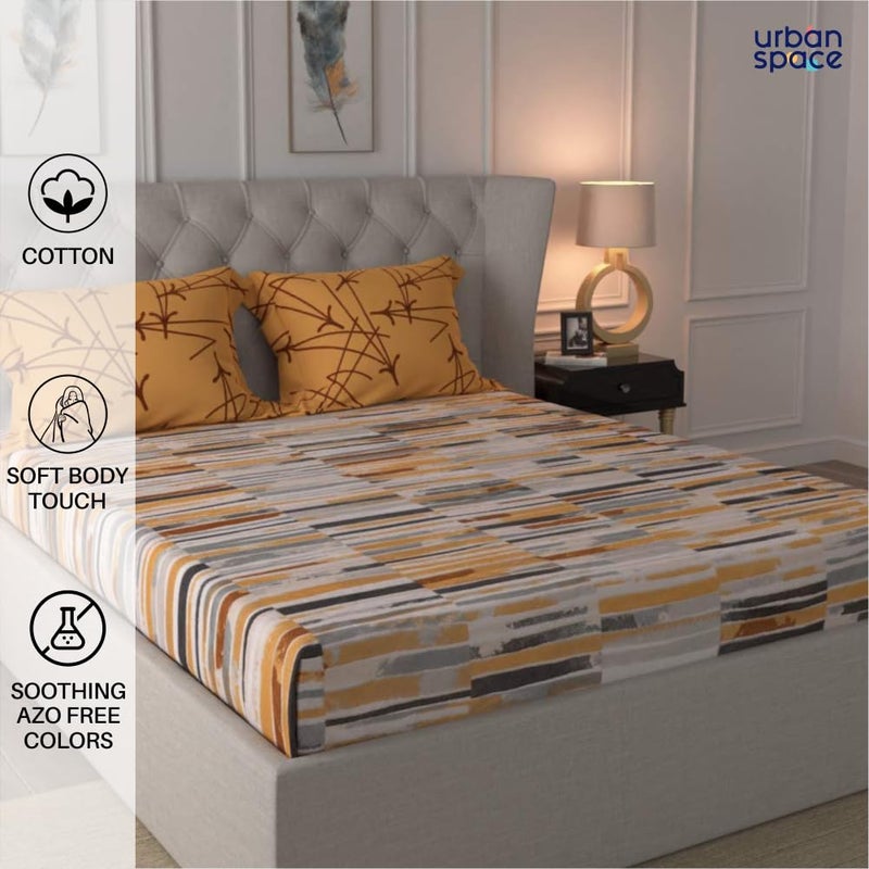 Urban Space Divine Collection 160 TC Cotton Double Bedsheet with 2 Pillow Covers Stripes Mustard - Image 2