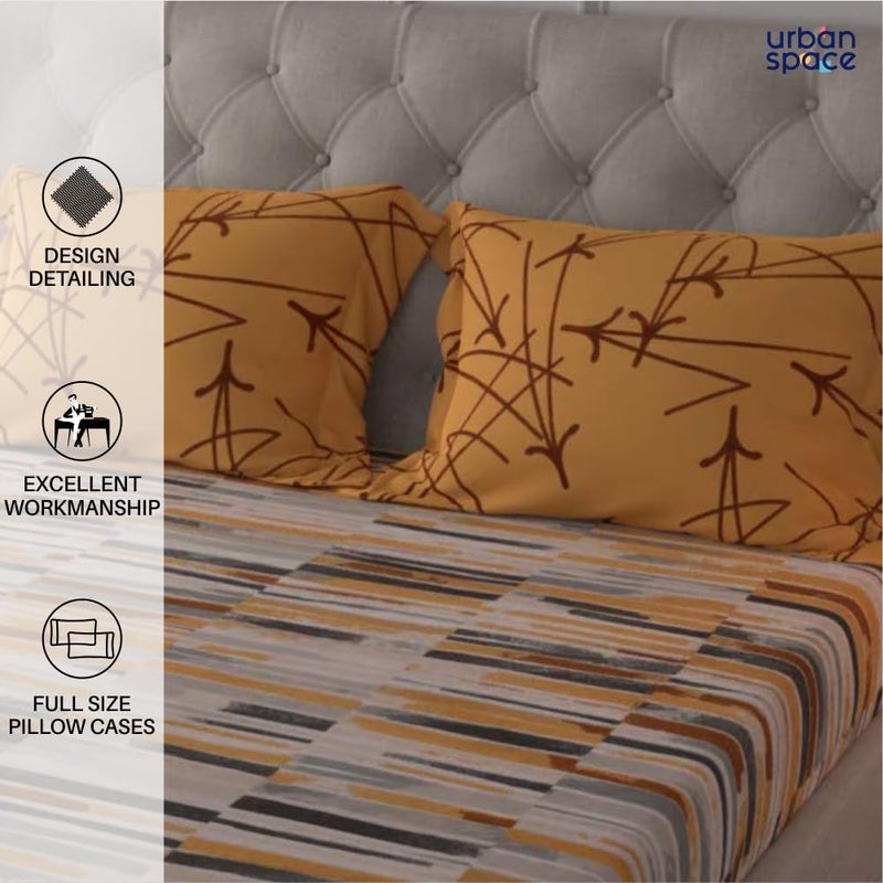 Urban Space Divine Collection 160 TC Cotton Double Bedsheet with 2 Pillow Covers Stripes Mustard - Image 5