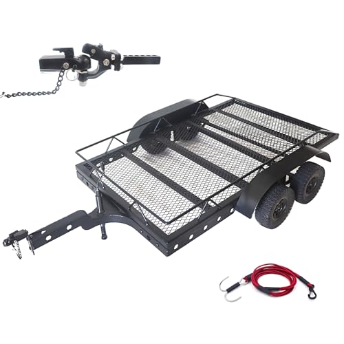 HOPLEX 110 RC Car Trailer HeavyDuty Metal RC Trailer for 110 RC Crawler TRX4 TRX6 SCX10 Gen7 Gen8 Hitch Receiver and Kinetic Winch Strap Included - Image 1
