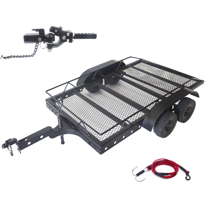 HOPLEX 110 RC Car Trailer HeavyDuty Metal RC Trailer for 110 RC Crawler TRX4 TRX6 SCX10 Gen7 Gen8 Hitch Receiver and Kinetic Winch Strap Included - Image 3