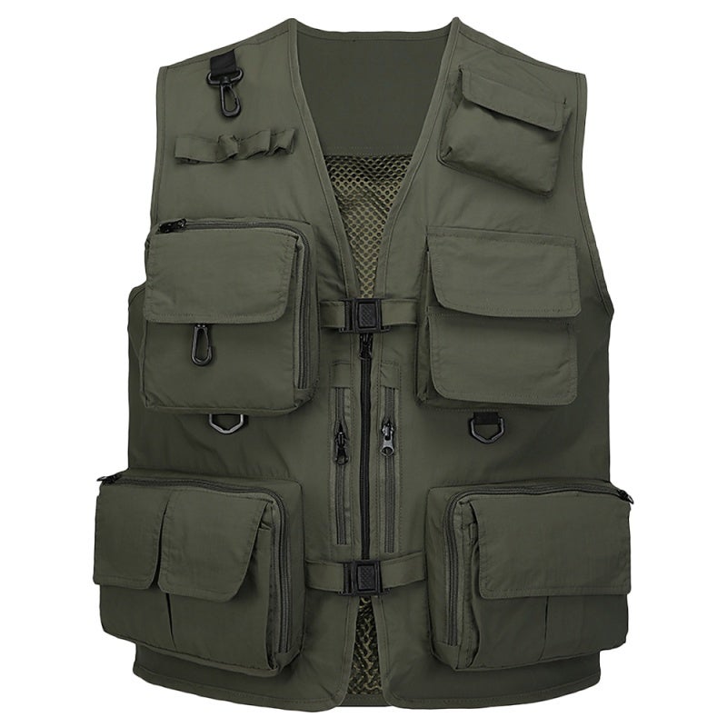 JARUSITE Fishing Vest: Army Green M, Breathable Quick Dry Fabric - Detachable Back Design, Secure Multi-Size Pockets for Fishing Photography Enthusiasts - Image 1