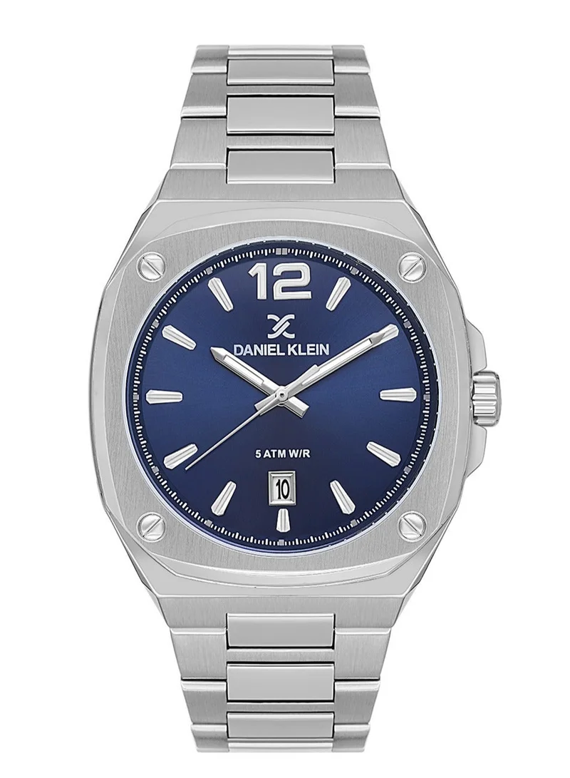 DANIEL KLEIN Men's Stainless Steel Silver Alloy Case Analog Dark Blue Round Sunray Dial Japanese Quartz Premium 50 Meters Water Resistant
