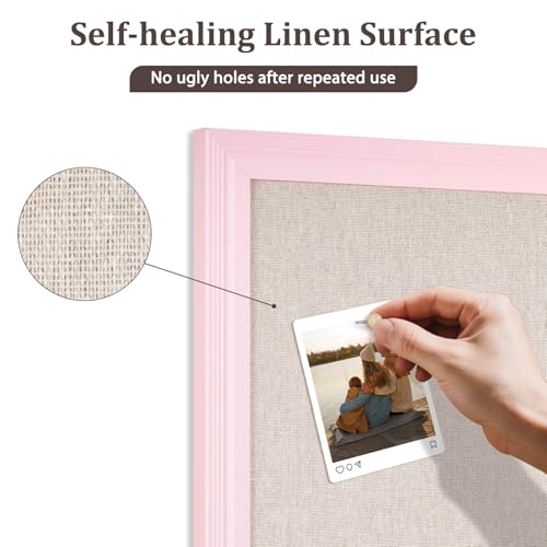 DOLLAR BOSS Bulletin Board with Linen 24'' x 18'' Pink Framed Cork Boards for Walls, Photo Display Pin Board, Decorative Corkboard for Office Home School Girls Dorm Decor with 10 Pushpins, White - Image 2
