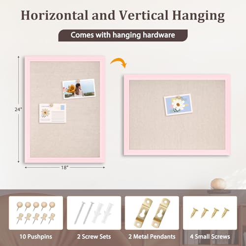 DOLLAR BOSS Bulletin Board with Linen 24'' x 18'' Pink Framed Cork Boards for Walls, Photo Display Pin Board, Decorative Corkboard for Office Home School Girls Dorm Decor with 10 Pushpins, White - Image 4