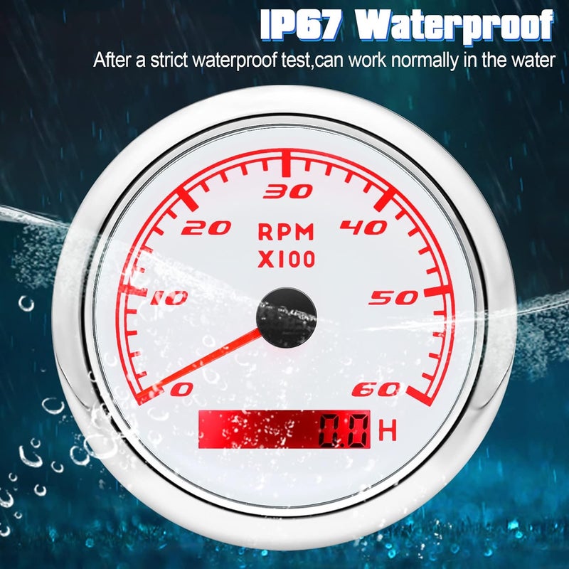MAIMEIMI Tachometer Gauge 7 Color 0-6000 RPM Tacho Meter 85mm 3 3/8" for Auto Boat Marine Vehicle（White） - Image 5